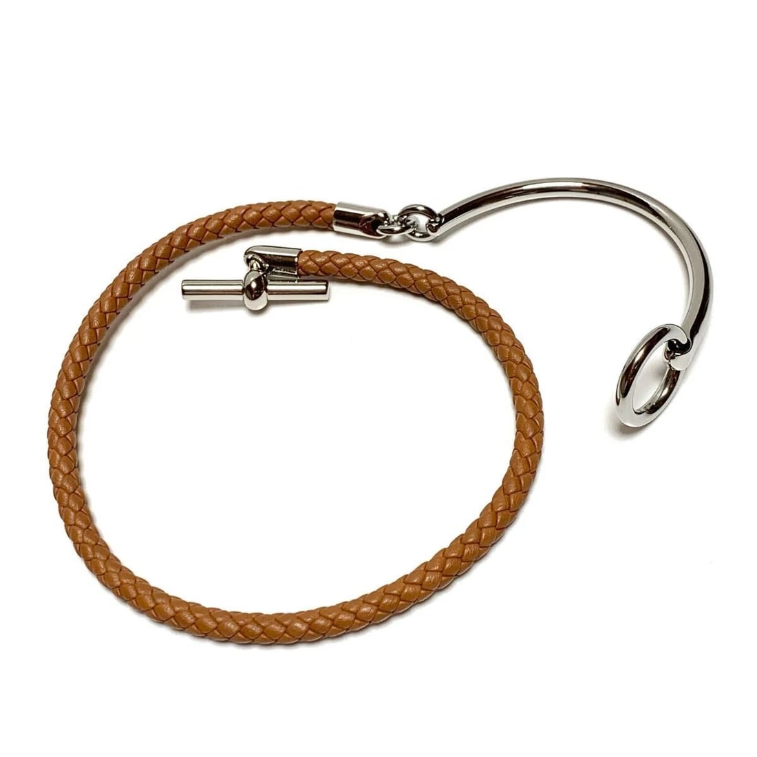 HERMES GLENAN LINK LEATHER SILVER BRACELET BROWN: Hermes Glenan Link Leather Silver Bracelet Brown Brand: Hermes Type/Style: Bracelet Material: leather, metal, Color: brown, silver Size: 15.7 in Accessories: None Accessories Notice: When purchasing