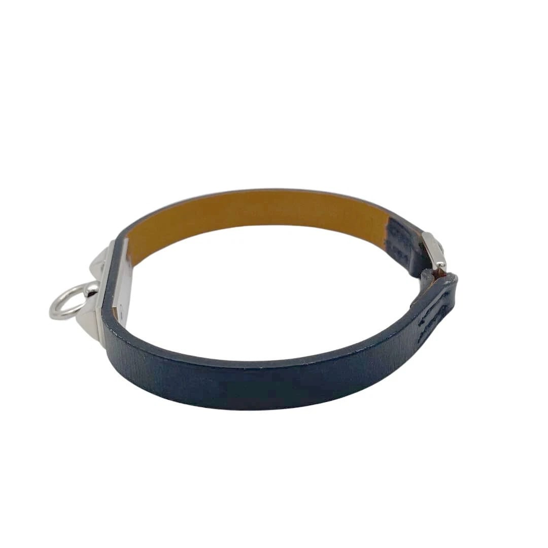 HERMES LEATHER BRACELET RIVAL MINI VAUX SWIFT BLACK SILVER: Hermes Leather Bracelet Rival Mini Vaux Swift Black Silver Brand: Hermes Type/Style: Leather bracelet Material: Vauve Swift leather, Metal, Color: Black,Silver Size: L (about 7.1 inches wrist circumfe
