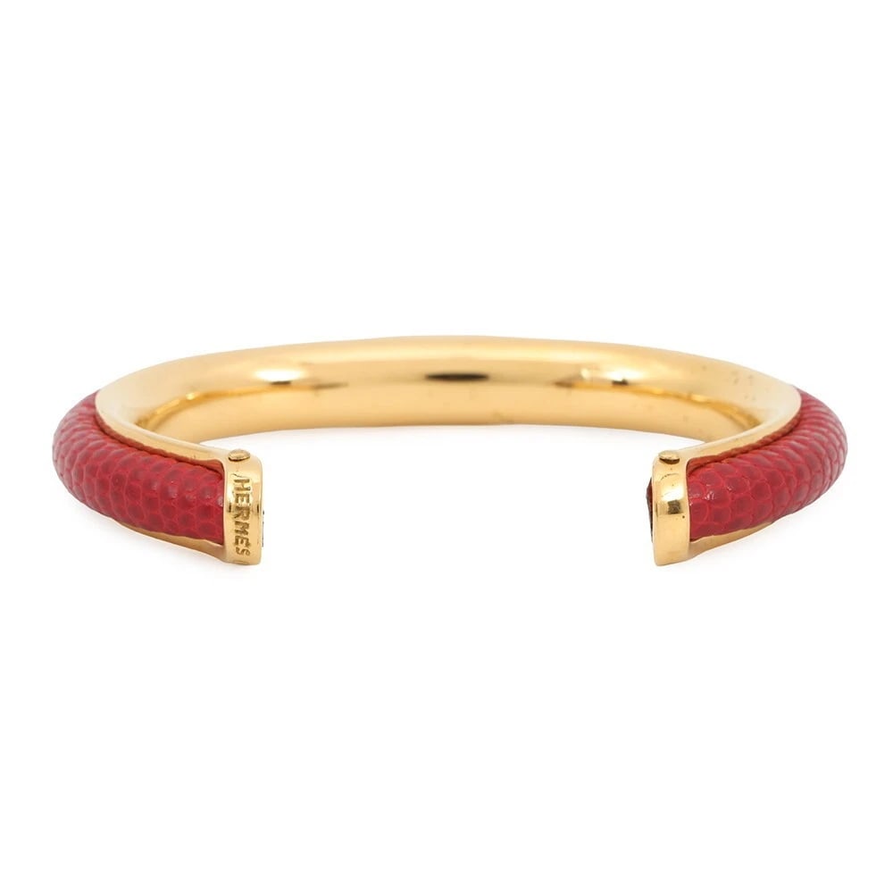 HERMES RED/GOLD HARDWARE LIZARD BRACELET - 3