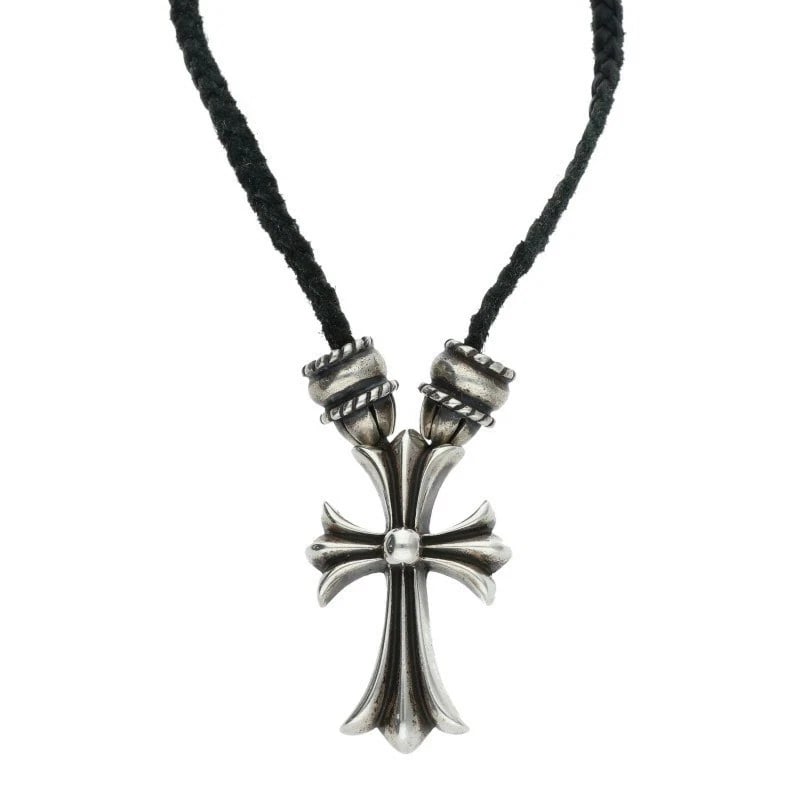 CHROME HEARTS SILVER CROSS NECKLACE: Chrome Hearts Silver Cross Necklace Brand: Chrome Hearts Type/Style: Necklace Material: Sterling Silver, Color: Silver, Black Size: Pendant 1.1 in x 1.7 in, Total length 34.8 in Accessories: None