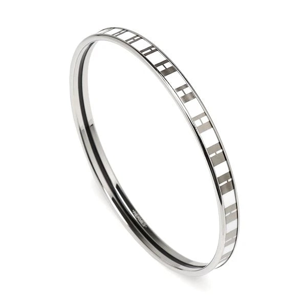 HERMES ENAMEL SILVER BRACELET WHITE BANGLE - 2