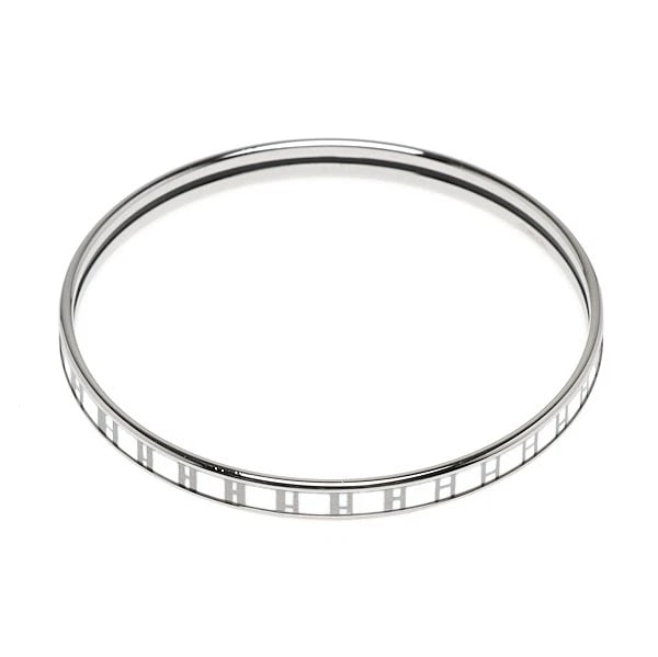 HERMES ENAMEL SILVER BRACELET WHITE BANGLE - 3