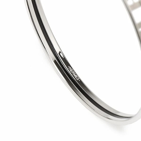 HERMES ENAMEL SILVER BRACELET WHITE BANGLE - 4