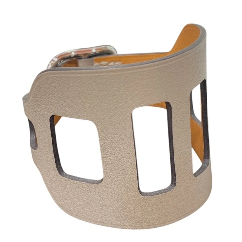 HERMES BRACELET SWIFT LEATHER ETOUPE SILVER: Hermes Bracelet swift Leather Etoupe Silver Brand: Hermes Type/Style: Bracelet Material: Swift, Color: Etoupe Size: Total length approximately 7.9 in, wrist circumference Accessories: None