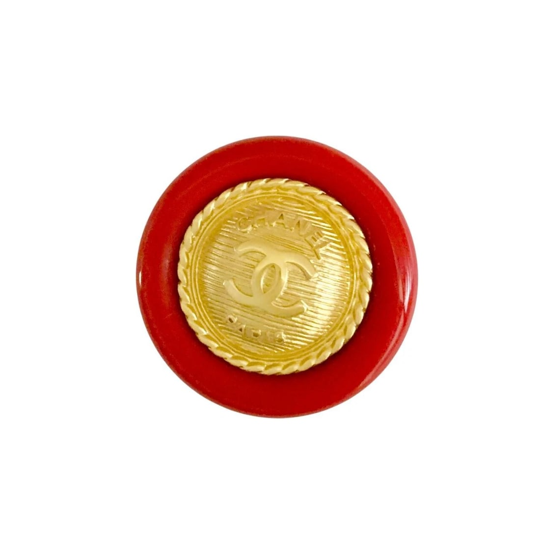 CHANEL BROOCH COCO MARK RED & GOLD: Chanel Brooch Coco Mark Red & Gold Brand: Chanel Type/Style: Brooch Material: Gold plating, Plastic, Color: Gold,Red Size: Diameter approximately 1.8 inches Accessories: None Accessories Notice: When
