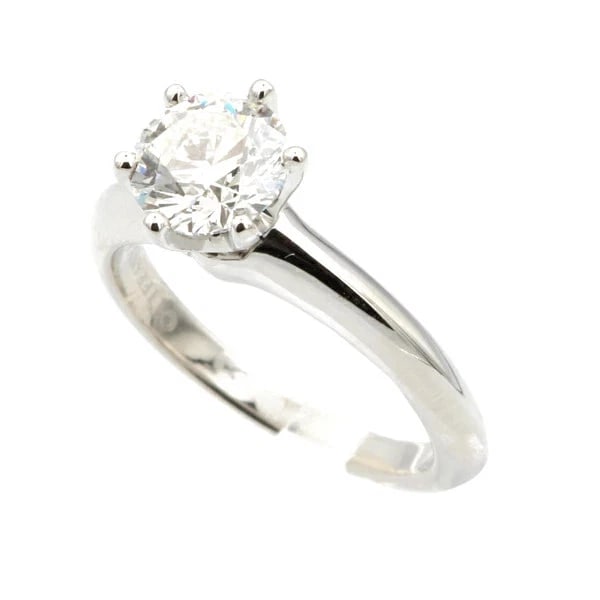 TIFFANY SOLITAIRE DIAMOND RING: Tiffany Solitaire Diamond Ring Brand: Tiffany & Co. Type/Style: Ring Material: PT950, Main Stone/Creation Natural Color: Silver Size: US 3.5 Accessories: None Accessories Notice: When purc