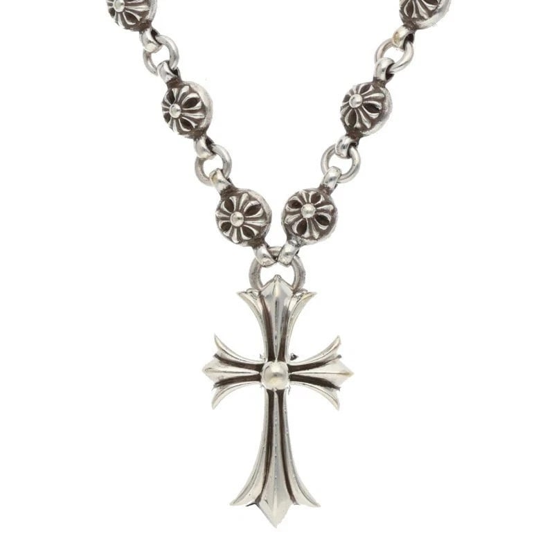 CHROME HEARTS SILVER CROSS BALL CHAIN: Chrome Hearts Silver Cross Ball Chain Brand: Chrome Hearts Type/Style: Necklace Material: 925 Silver, Color: SILVER Size: Pendant 1.0 in x 1.7 in, Chain 21.7 in Accessories: None Accessori