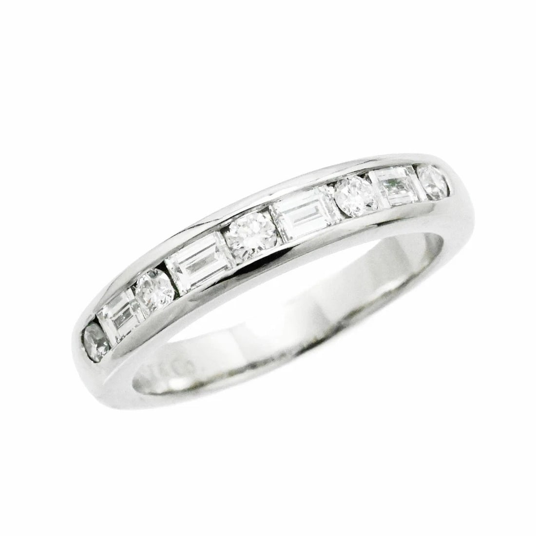 TIFFANY PT950 DIAMOND CHANNEL RING: Tiffany PT950 Diamond Channel Ring Brand: Tiffany & Co. Type/Style: Ring Material: PT950 Platinum, Main Stone/Creation NATURAL Color: SILVER Size: US5 Accessories: None Accessories Notice: