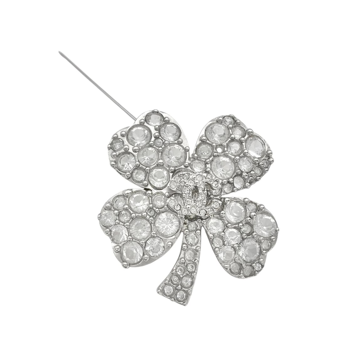 CHANEL RHINESTONE BROOCH SILVER - 4