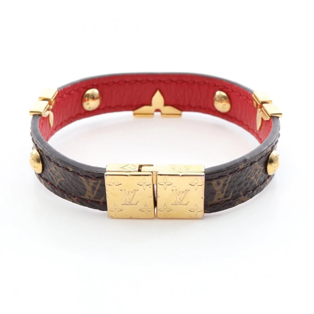 LOUIS VUITTON LV CROWN BRACELET BROWN RED: Louis Vuitton LV Crown Bracelet Brown Red Brand: Louis Vuitton Type/Style: Bracelet Material: Gold-plated, PVC coated canvas, Color: Red, Brown, Gold Size: maximum wrist circumference approximately