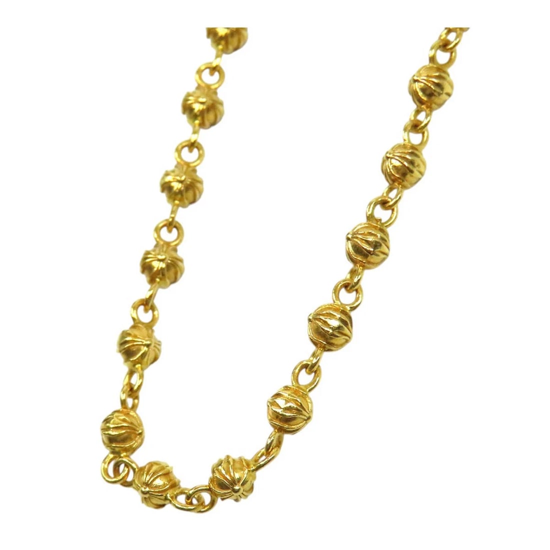 CHROME HEARTS MINI CROSS BALL CHAIN NECKLACE: Chrome Hearts Mini Cross Ball Chain Necklace Brand: Chrome Hearts Type/Style: Necklace Material: 22K 585 (14K), Color: YELLOW GOLD Size: Overall length 20.3 inches, Width 0.2 inches Accessories: None