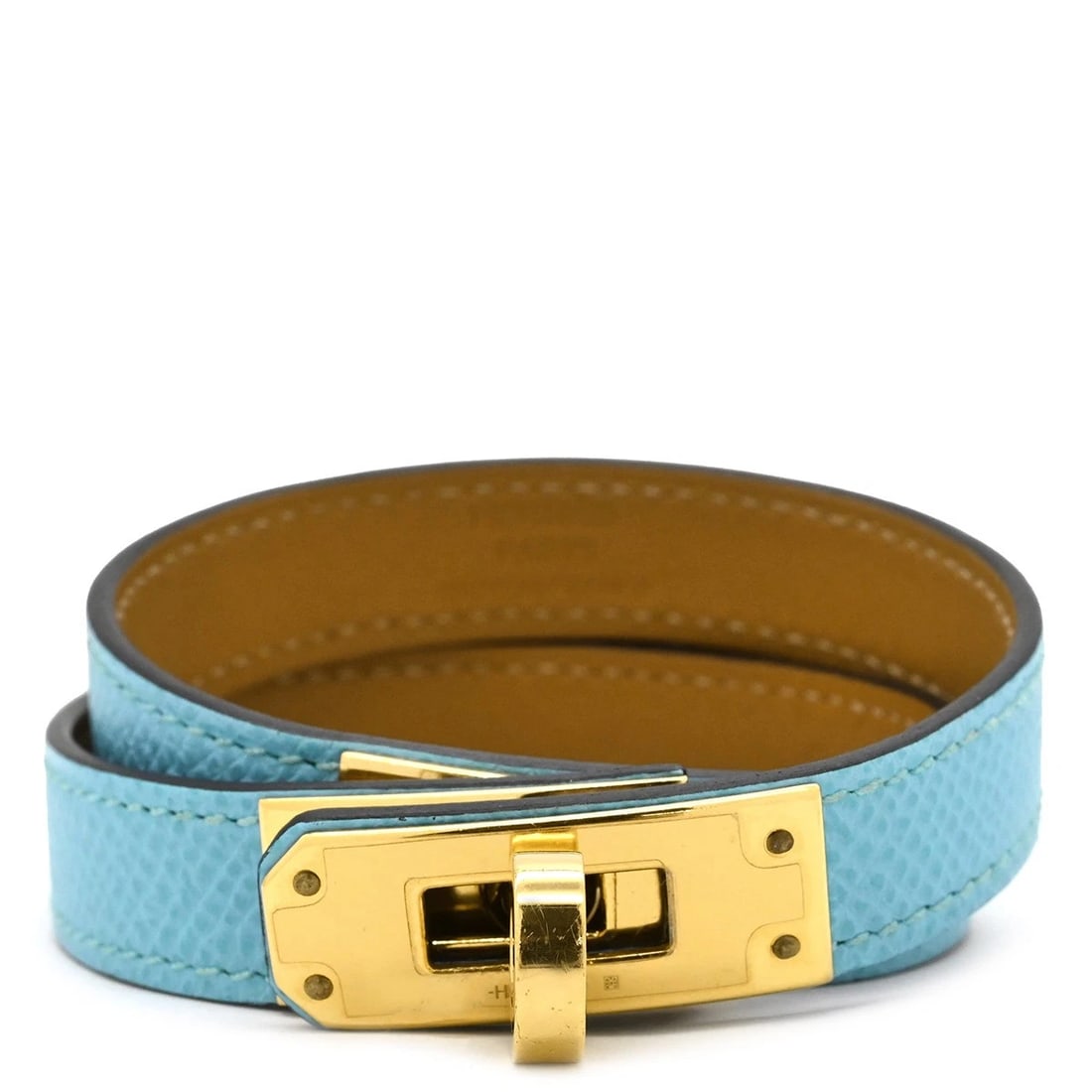 HERMES KELLY DOUBLE TOUR BRACELET BLUE: Hermes Kelly Double Tour Bracelet Blue Brand: Hermes Type/Style: Bracelet Material: Vo-Epsom leather, GP, Color: Blue ,Gold Size: Length 15.4 inches, Width 0.5 inches Accessories: None Accessories