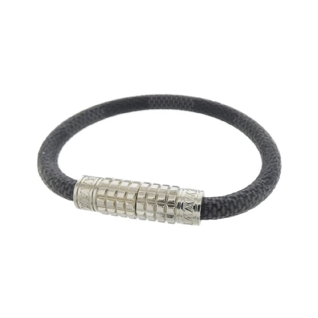 LOUIS VUITTON DAMIER GRAPHITE BRACELET: Louis Vuitton Damier Graphite Bracelet Brand: Louis Vuitton Type/Style: Bracelet Material: Coated Canvas, Color: Graphite, Silver Size: Length 7.5 in, Width 0.2 in Accessories: None Access