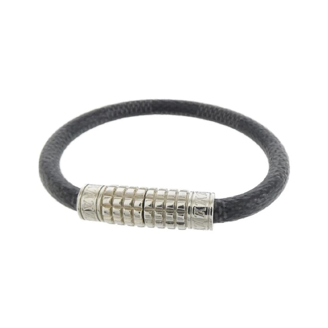 LOUIS VUITTON DAMIER GRAPHITE BRACELET: Louis Vuitton Damier Graphite Bracelet Brand: Louis Vuitton Type/Style: Bracelet Material: Coated Canvas, Color: Graphite, Silver Size: Length 7.5 in, Width 0.2 in Accessories: None Accessories
