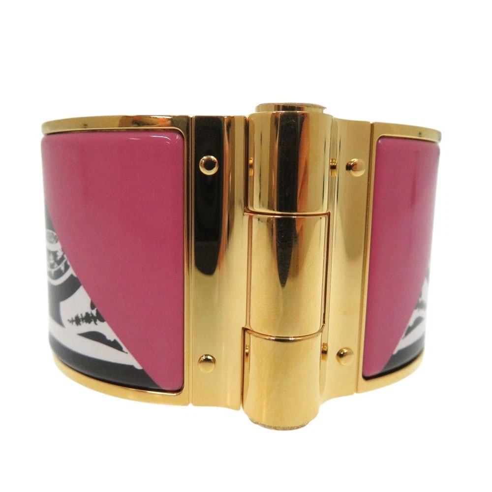 HERMES ENAMEL BANGLE BRACELET GOLD - 2