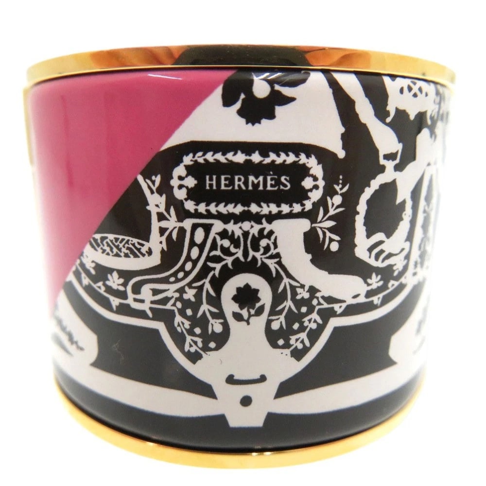 HERMES ENAMEL BANGLE BRACELET GOLD - 3