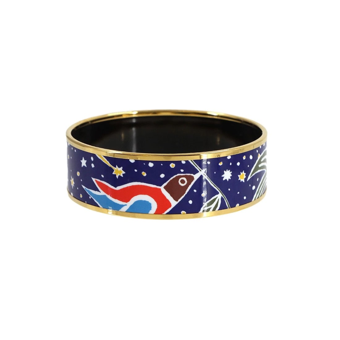HERMES ENAMEL BANGLE BRACELET BLUE GOLD: Hermes Enamel Bangle Bracelet Blue Gold Brand: Hermes Type/Style: Bracelet Material: Leather, Color: Blue, Multi-color, Gold Size: Inner diameter approximately 2.6 inches, Width 0.8 inches Accesso