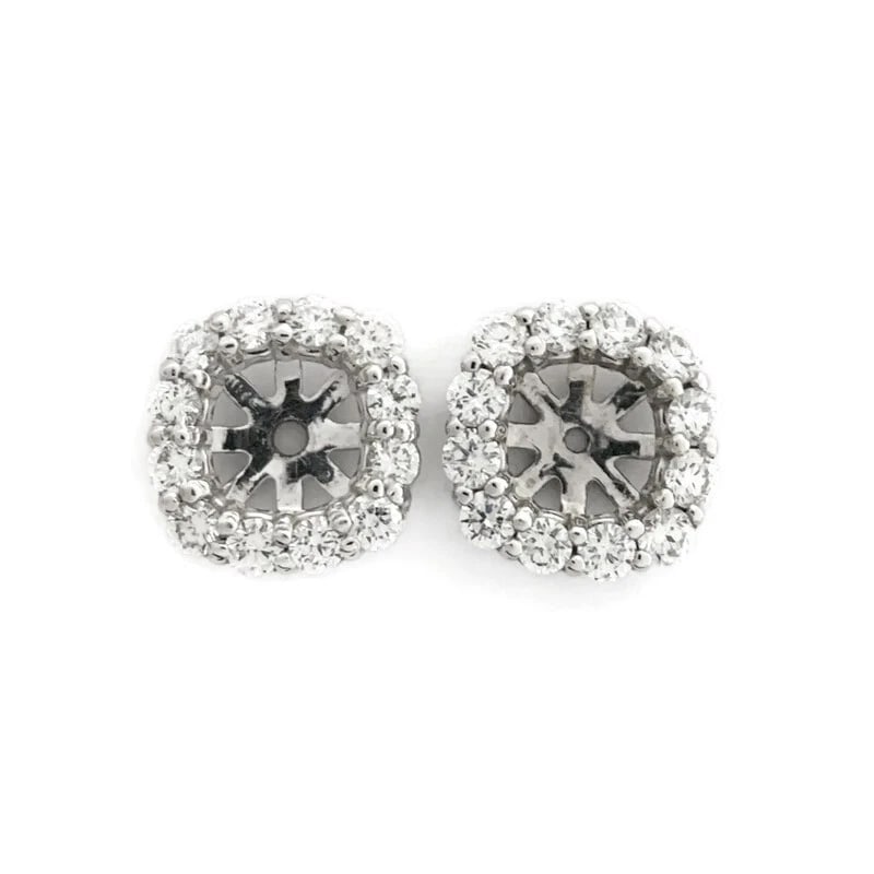 CUSHION DIAMOND HALO EARRING JACKETS ENHANCERS 14K WHITE GOLD (1 of 3)