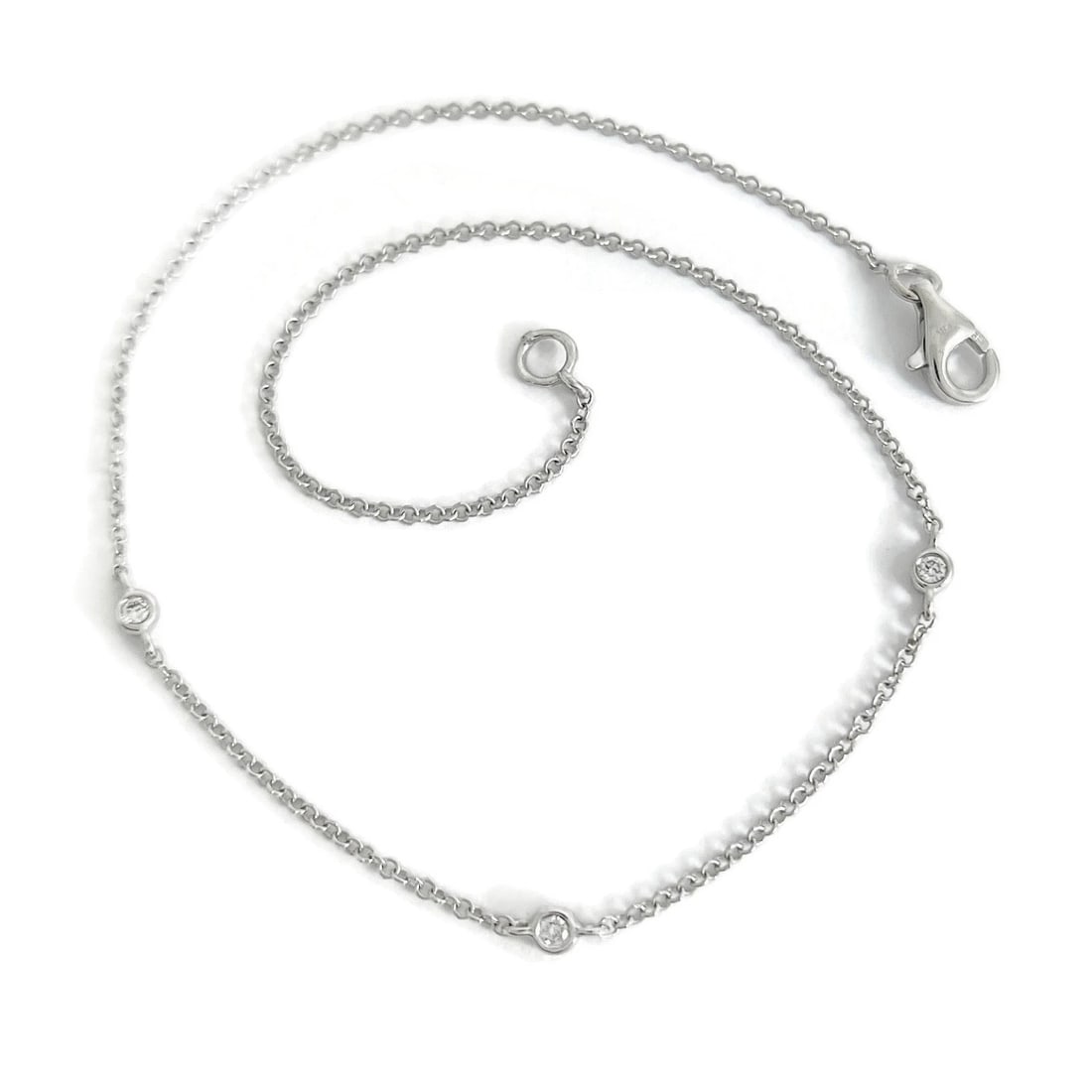 DIAMOND BEZEL STATION CHAIN ANKLET BRACELET 14K WHITE GOLD: Diamond Bezel Station Chain Anklet Bracelet 14K White Gold Brand: Unbranded Type/Style: Anklet Material: 14K White Gold, Main Stone/Creation Natural Color: Silver Size: Length: 9.25 inches Width: 2.6