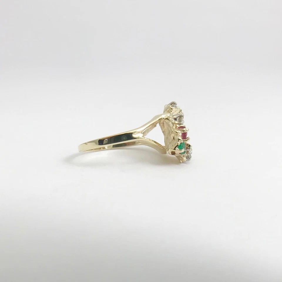RED RUBY GREEN EMERALD DIAMOND COCKTAIL RING - 2