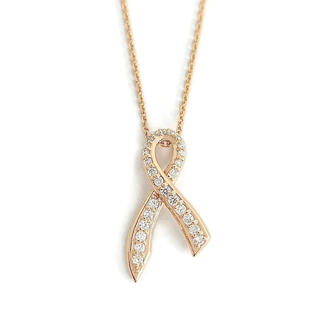 DIAMOND BREAST CANCER AWARENESS PENDANT NECKLACE: Diamond Breast Cancer Awareness Pendant Necklace Brand: Unbranded Type/Style: Necklace Material: 14K Rose Gold, Main Stone/Creation Natural Color: Gold Size: Length: 16 inches Pendant: 22.3 mm x 12