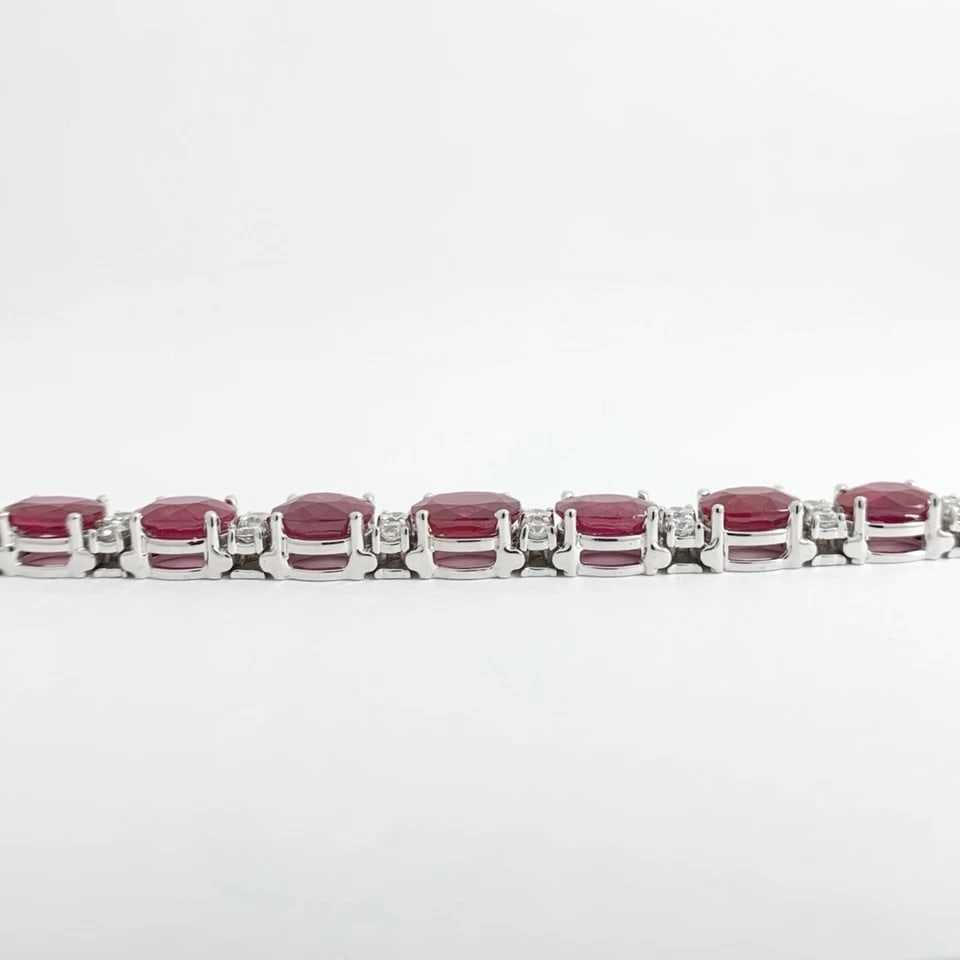 LARGE OVAL RUBY DIAMOND GEMSTONE TENNIS BRACELET - 2