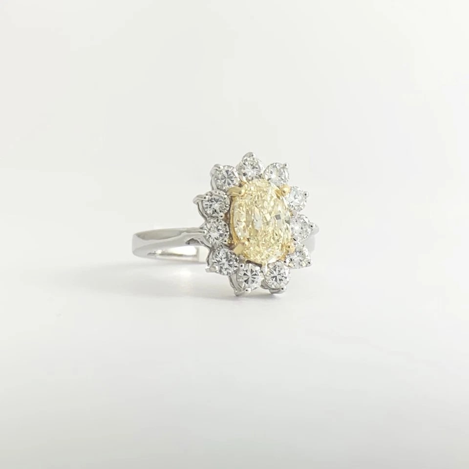 FANCY LIGHT YELLOW OVAL DIAMOND HALO STATEMENT RING - 2