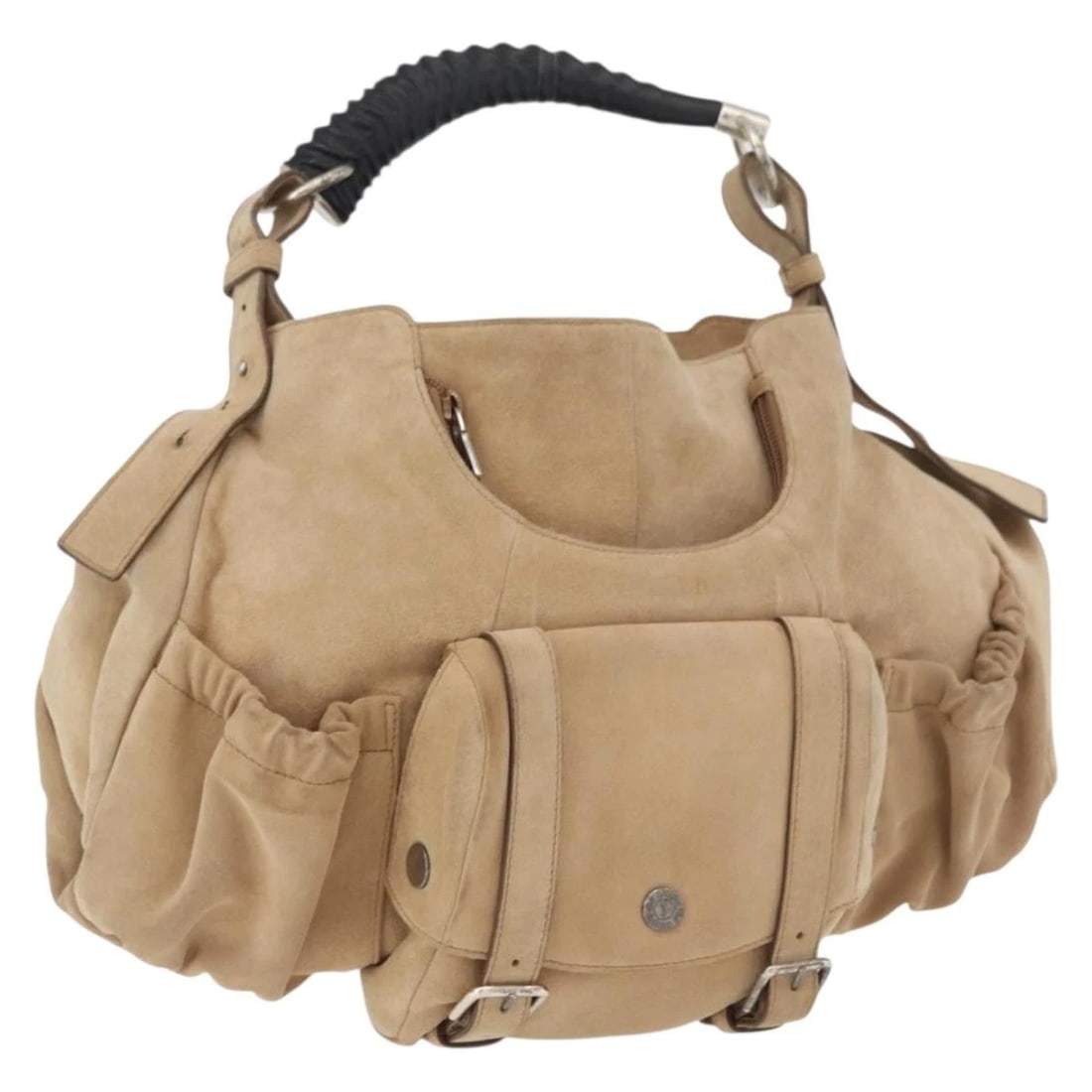 SAINT LAURENT MOMBASA SHOULDER BAG: SAINT LAURENT Mombasa Shoulder Bag Brand: SAINT LAURENT Type/Style: Shoulder Bag Material: Suede Color: Beige/Silver Size: Size(Inch) W15.4 x H10.2 x D2.0inch(Approx) Accessories: None Acc