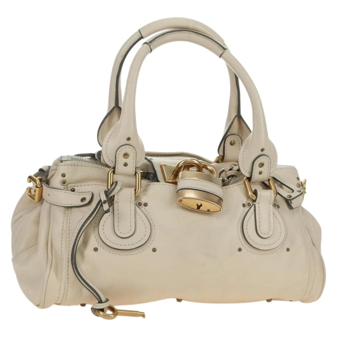 CHLOE PADDINGTON HAND BAG LEATHER IVORY: Chloe Paddington Hand Bag Leather Ivory Brand: Chloe Type/Style: Hand Bag Material: Leather Color: Ivory/Gold/Silver Size: Size(Inch) W14.6 x H7.9 x D5.9inch(Approx) Accessories: None Accessories