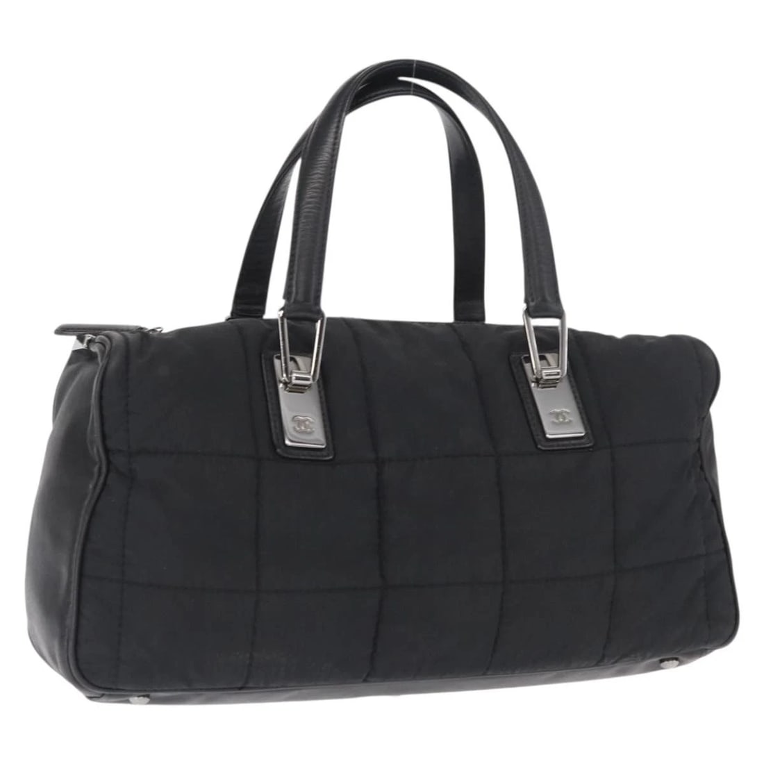 CHANEL CHOCO BAR HAND BAG NYLON BLACK: CHANEL Choco Bar Hand Bag Nylon Black Brand: CHANEL Type/Style: Hand Bag Material: Nylon Color: Black/Silver Size: Size(Inch) W13.8 x H6.3 x D3.5inch(Approx) Accessories: None Accessories