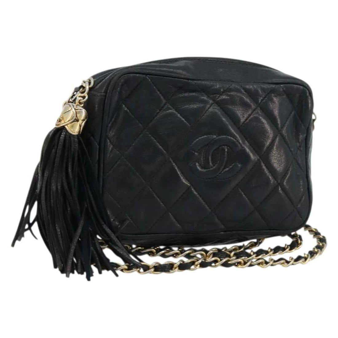 CHANEL MATELASSE CHAIN SHOULDER BAG: CHANEL Matelasse Chain Shoulder Bag Brand: CHANEL Type/Style: Shoulder Bag Material: Lamb Skin Color: Black/Gold Size: Size(Inch) W7.1 x H4.3 x D2.4inch(Approx) Accessories: None Accessori