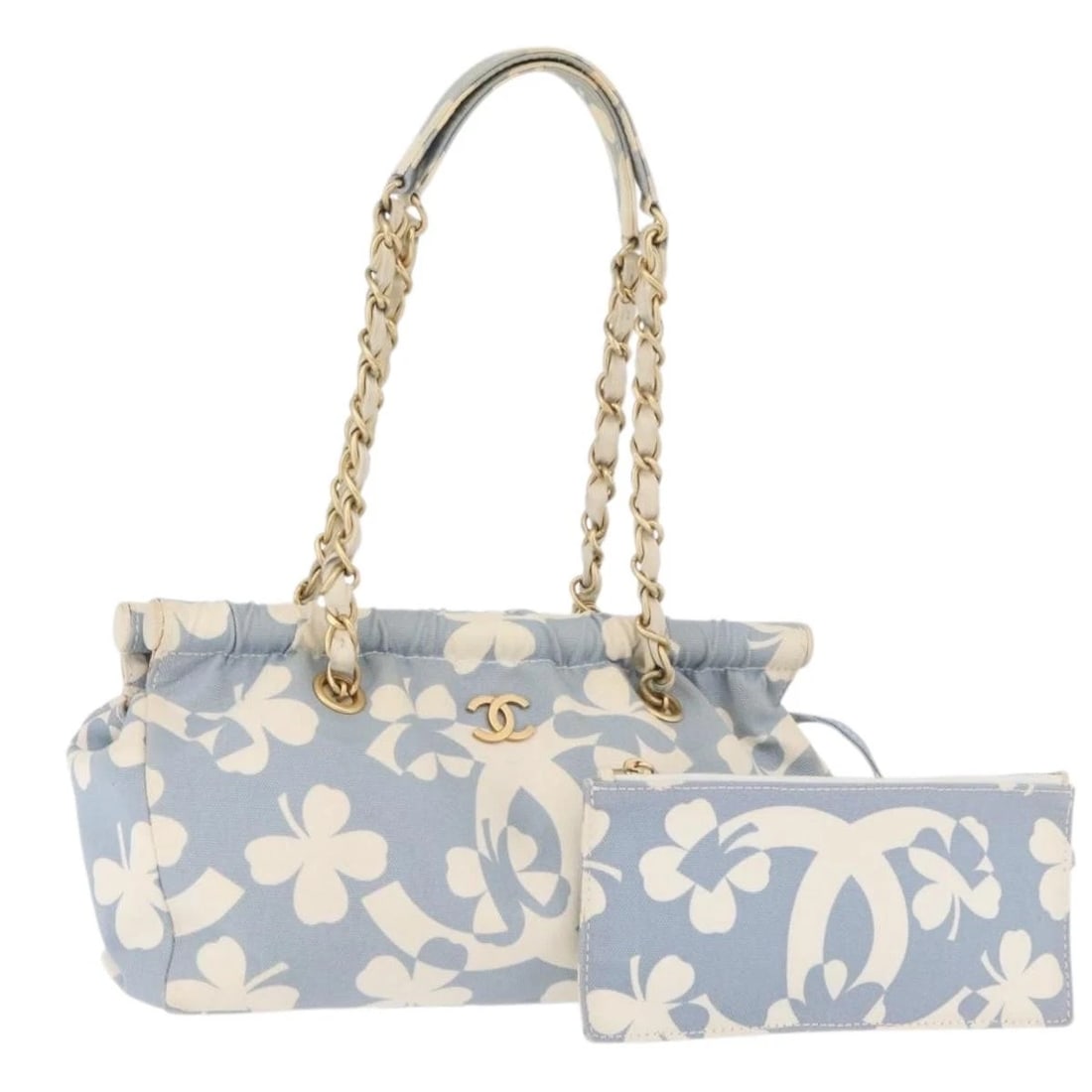 CHANEL COCO MARK CHAIN SHOULDER BAG: CHANEL COCO Mark Chain Shoulder Bag Brand: CHANEL Type/Style: Shoulder Bag Material: Canvas Color: Light Blue/Gold Size: Size(Inch) W10.6 x H5.9 x D2.4inch(Approx) Accessories: None Access