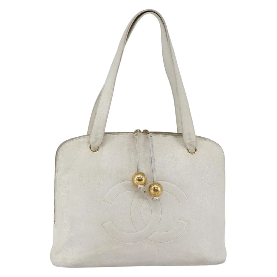 CHANEL TOTE BAG GRAINED CALF SKIN WHITE GOLD: CHANEL Tote Bag Grained Calf Skin White Gold Brand: CHANEL Type/Style: Tote Bag Material: Caviar Skin Color: White/Gold Size: Size(Inch) W13.8 x H11.0 x D4.3inch(Approx) Accessories: None