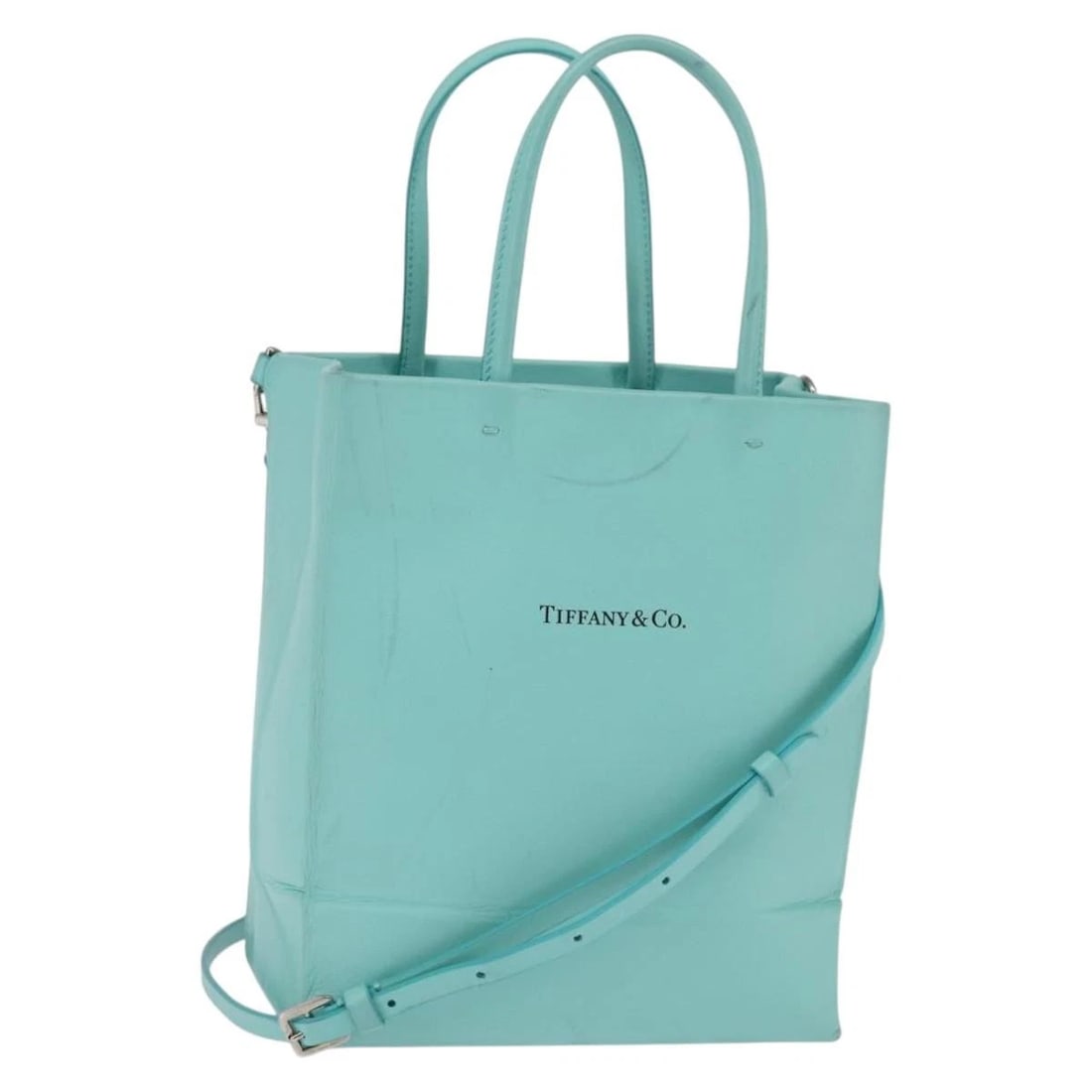 TIFFANY&CO. HAND BAG LEATHER 2WAY TURQUOISE: TIFFANY&Co. Hand Bag Leather 2way Turquoise Brand: TIFFANY&Co. Type/Style: Hand Bag Material: Leather Color: Turquoise Blue/Silver Size: Size(Inch) W7.1 x H8.3 x D3.5inch(Approx) Accessories: None