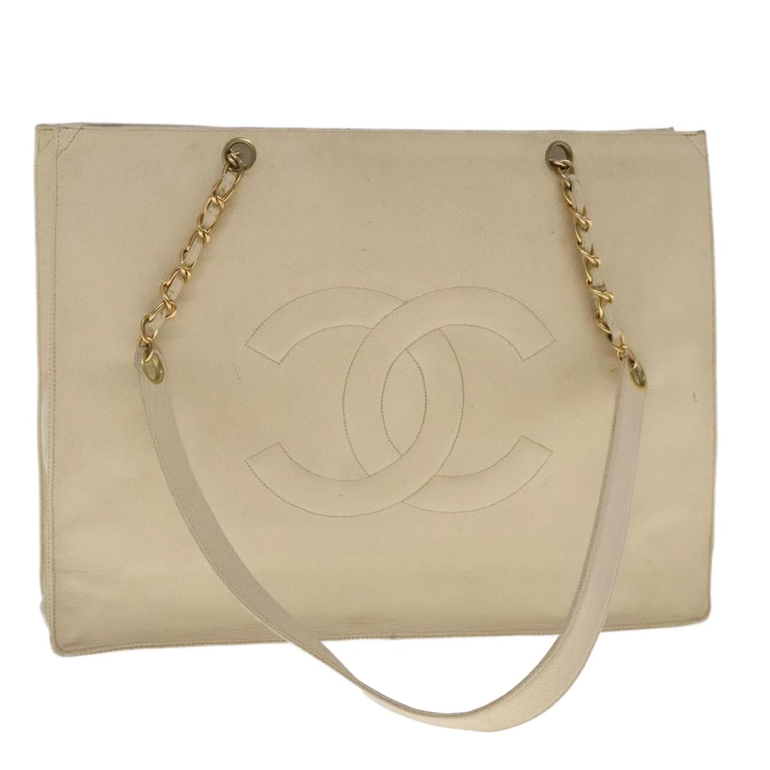 CHANEL COCO MARK CHAIN TOTE BAG GRAINED: CHANEL COCO Mark Chain Tote Bag Grained Brand: CHANEL Type/Style: Tote Bag Material: Caviar Skin Color: Beige/Gold Size: Size(Inch) W15.7 x H11.8 x D3.9inch(Approx) Accessories: None Acces