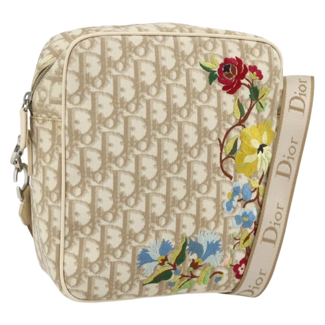 CHRISTIAN DIOR TROTTER CANVAS SHOULDER BAG: Christian Dior Trotter Canvas Shoulder Bag Brand: Christian Dior Type/Style: Shoulder Bag Material: PVC Leather Color: Beige/Silver Size: Size(Inch) W8.3 x H9.1 x D3.5inch(Approx) Accessories: Non