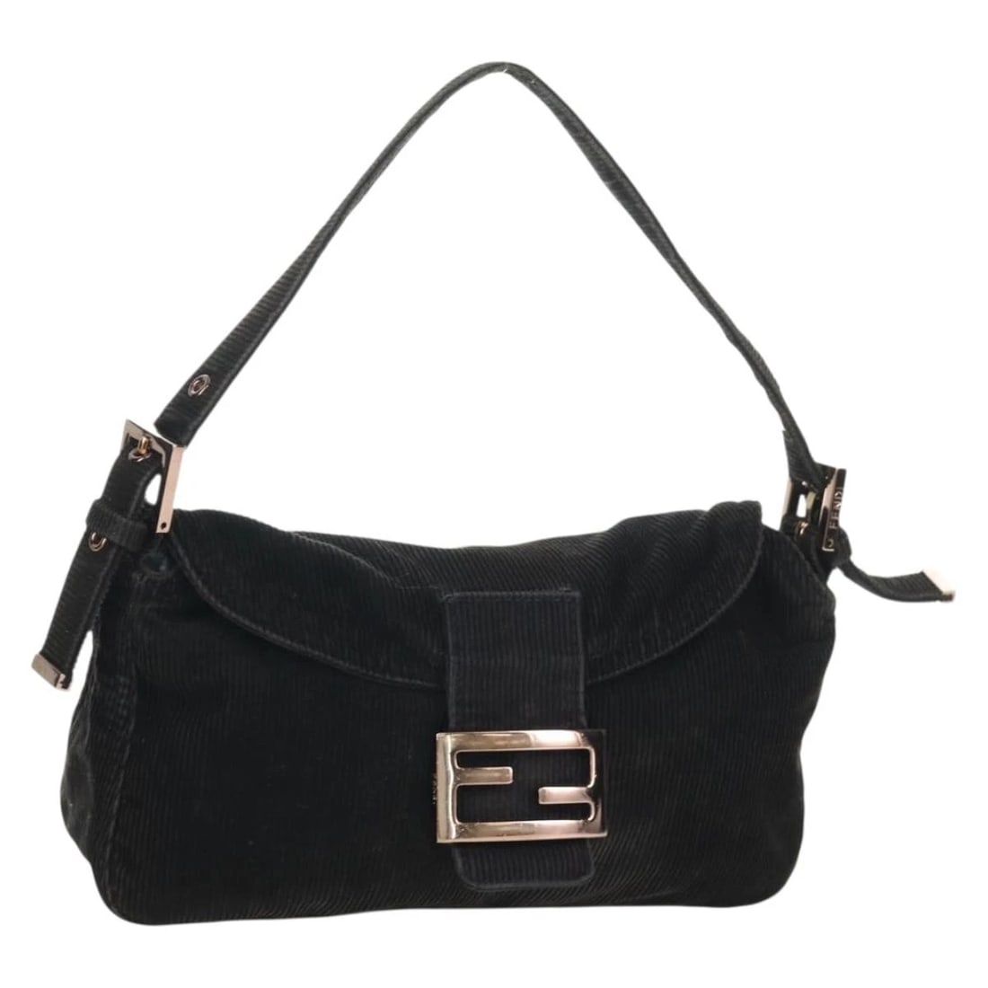 FENDI MAMMA BAGUETTE SHOULDER BAG: FENDI Mamma Baguette Shoulder Bag Brand: FENDI Type/Style: Shoulder Bag Material: Corduroy Color: Black/Silver Size: Size(Inch) W9.8 x H7.1 x D3.1inch(Approx) Accessories: None Accessories