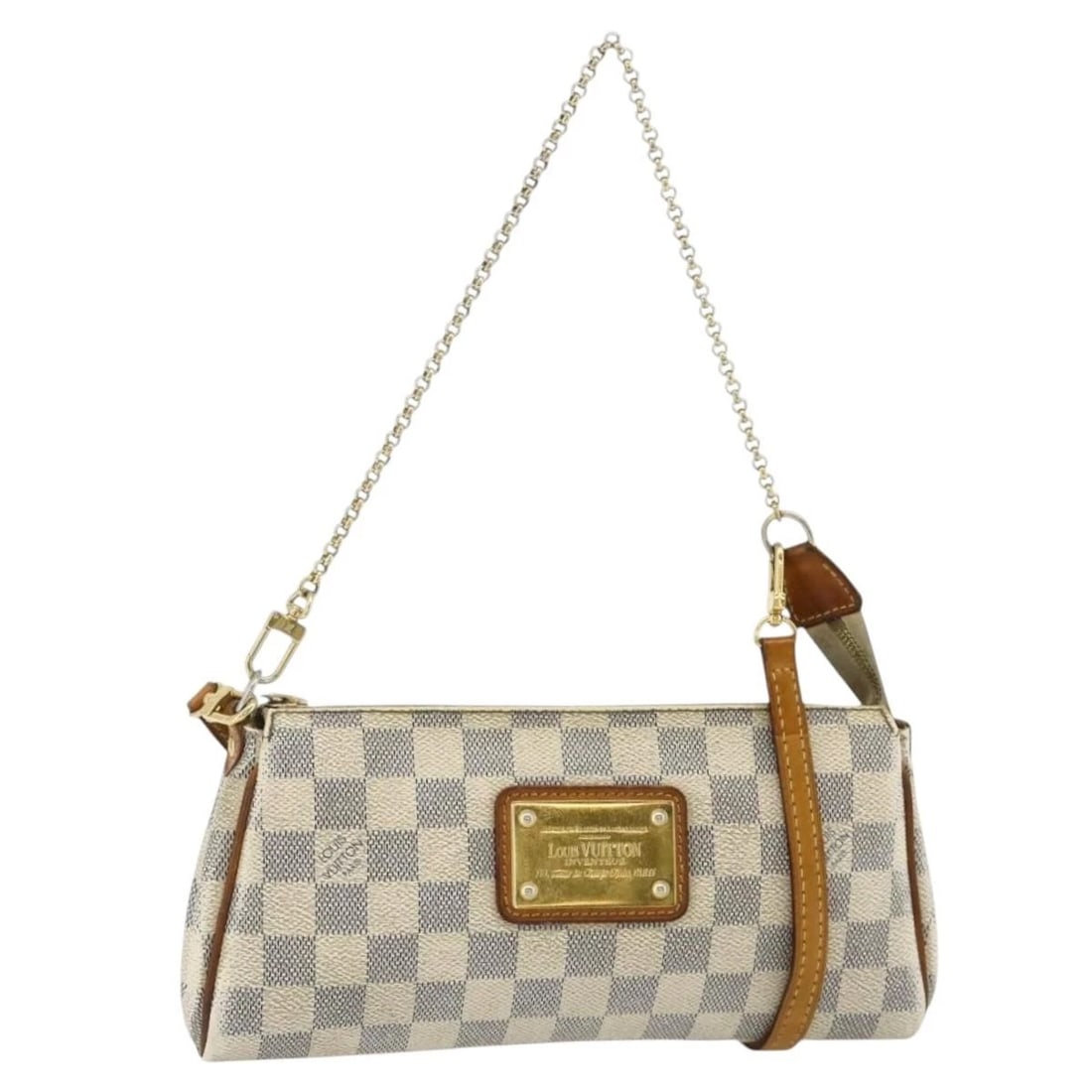 LOUIS VUITTON DAMIER AZUR EVA SHOULDER BAG: LOUIS VUITTON Damier Azur Eva Shoulder Bag Brand: LOUIS VUITTON Type/Style: Shoulder Bag Material: Damier Azur Canvas Color: Damier Azur Size: Size(Inch) W9.8 x H4.9 x D1.8inch(Approx) Accessories: