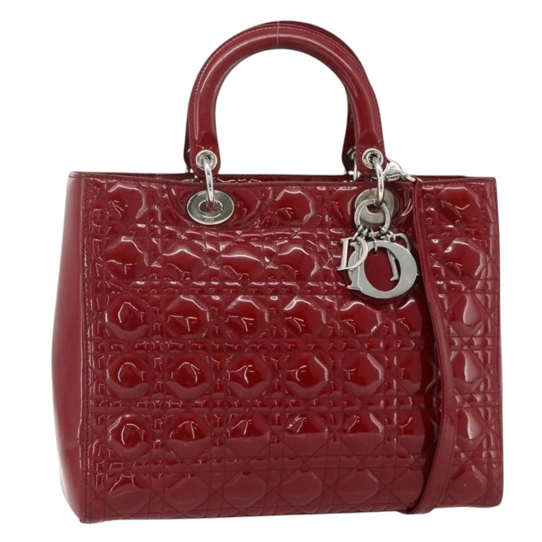 CHRISTIAN DIOR LADY DIOR CANAGE LARGE BAG: Christian Dior Lady Dior Canage Large Bag Brand: Christian Dior Type/Style: Hand Bag Material: Leather Color: Red/Silver Size: Size(Inch) W12.6 x H9.4 x D4.7inch(Approx) Accessories: None Accessories