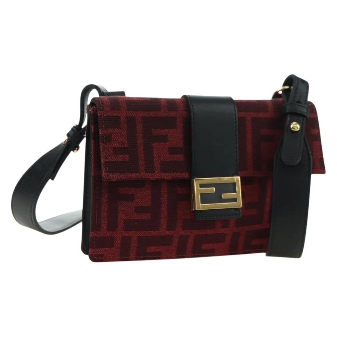FENDI ZUCCA CANVAS BAGUETTE SLIM SHOULDER BAG: FENDI Zucca Canvas Baguette Slim Shoulder Bag Brand: FENDI Type/Style: Shoulder Bag Material: Zucca Canvas Color: Red/Gold Size: Size(Inch) W6.5 x H4.3 x D0.8inch(Approx) Accessories: None