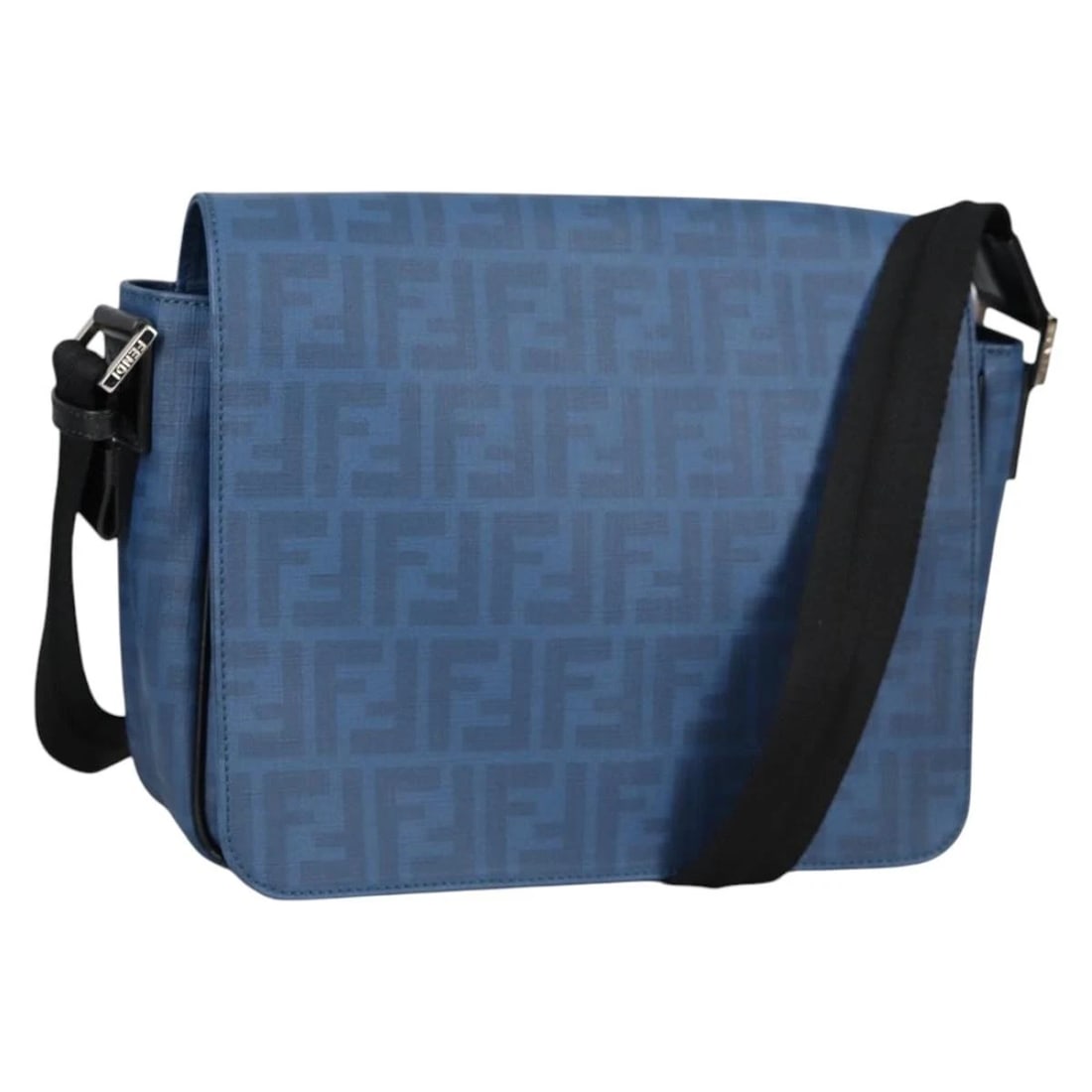 FENDI ZUCCA CANVAS SHOULDER BAG: FENDI Zucca Canvas Shoulder Bag Brand: FENDI Type/Style: Shoulder Bag Material: PVC Leather/Zucca Canvas Color: Blue/Silver Size: Size(Inch) W11.4 x H7.9 x D3.5inch(Approx) Accessories: None <