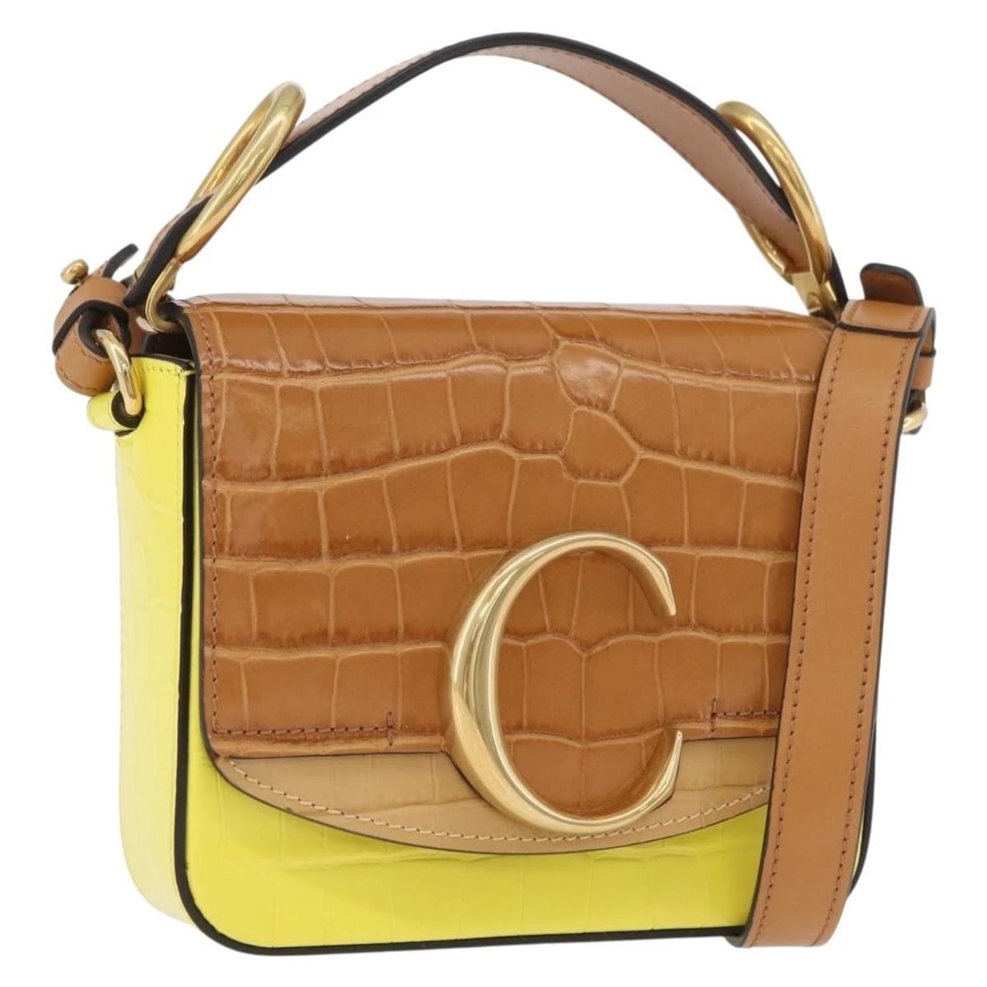 CHLOE C HAND BAG EMBOSSED LEATHER 2WAY: Chloe C Hand Bag Embossed Leather 2way Brand: Chloe Type/Style: Hand Bag Material: Leather Color: Brown/Yellow Size: Size(Inch) W6.3 x H4.7 x D2.0inch(Approx) Accessories: None Accessories