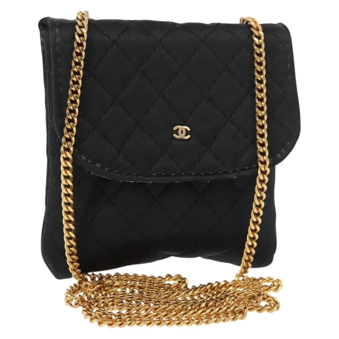 CHANEL MATELASSE CHAIN SHOULDER BAG: CHANEL Matelasse Chain Shoulder Bag Brand: CHANEL Type/Style: Shoulder Bag Material: Satin Color: Black/Gold Size: Size(Inch) W3.1 x H3.1 x D0.4inch(Approx) Accessories: None Accessories N