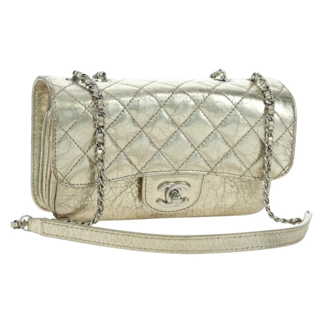 CHANEL MATELASSE CHAIN SHOULDER BAG: CHANEL Matelasse Chain Shoulder Bag Brand: CHANEL Type/Style: Shoulder Bag Material: Leather Color: Gold Size: Size(Inch) W8.3 x H5.1 x D1.6inch(Approx) Accessories: None Accessories Notic