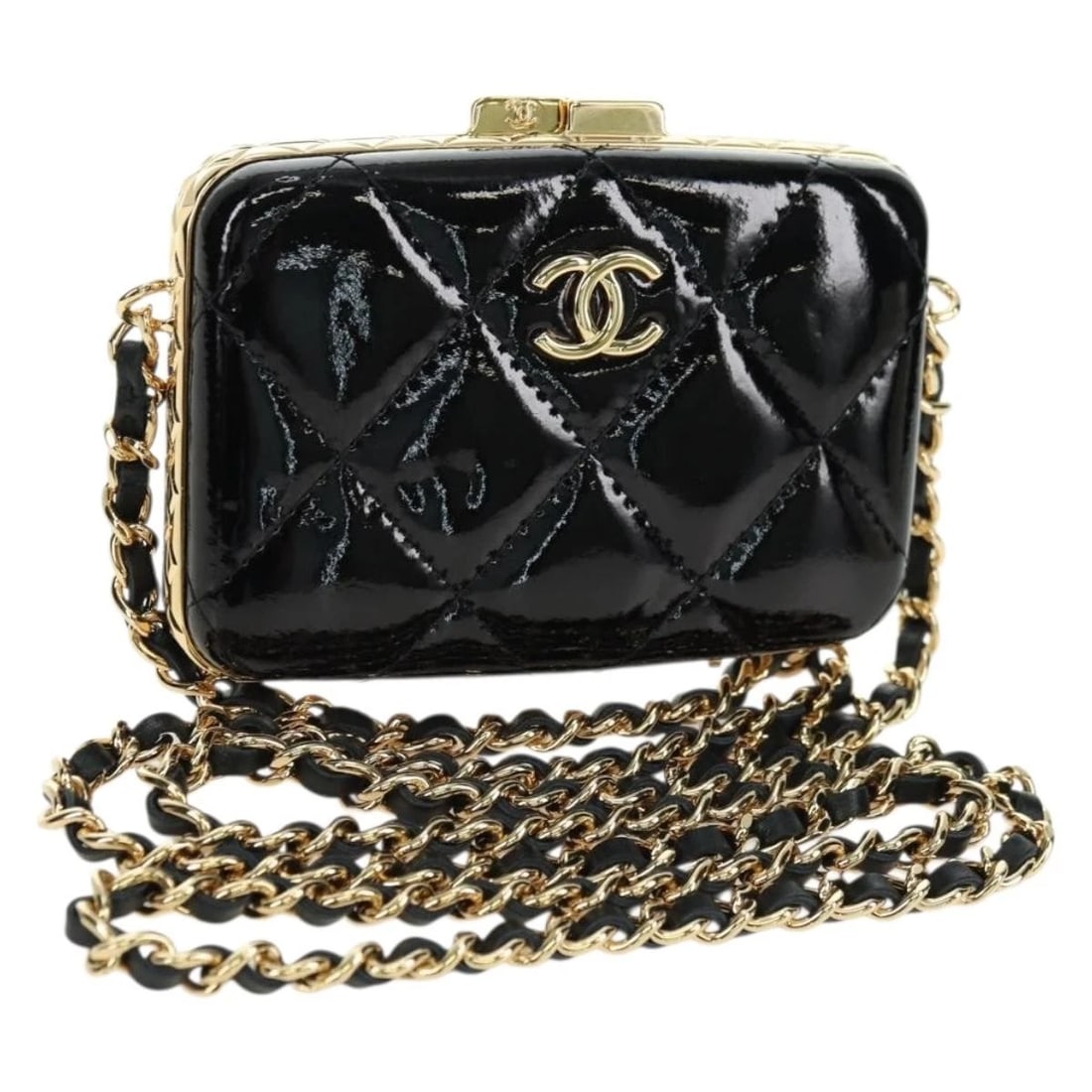 CHANEL MATELASSE CHAIN SHOULDER BAG: CHANEL Matelasse Chain Shoulder Bag Brand: CHANEL Type/Style: Shoulder Bag Material: Patent Leather Color: Black/Gold Size: Size(Inch) W4.3 x H3.0 x D0.8inch(Approx) Accessories: None Acce