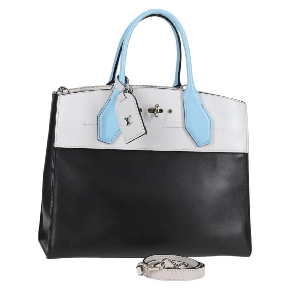 LOUIS VUITTON CITY STEAMER MM BAG: LOUIS VUITTON City Steamer MM Bag Brand: LOUIS VUITTON Type/Style: Hand Bag Material: Leather Color: Black/Gray Size: Size(Inch) W12.2 x H10.2 x D5.1inch(Approx) Accessories: None Accessor
