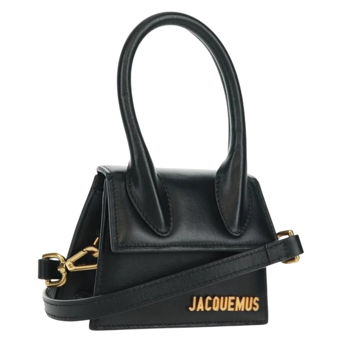 JACQUEMUS CHIQUITO HAND BAG LEATHER 2WAY: JACQUEMUS Chiquito Hand Bag Leather 2way Brand: JACQUEMUS Type/Style: Hand Bag Material: Leather Color: Black/Gold Size: Size(Inch) W4.7 x H3.1 x D2.0inch(Approx) Accessories: None Accesso