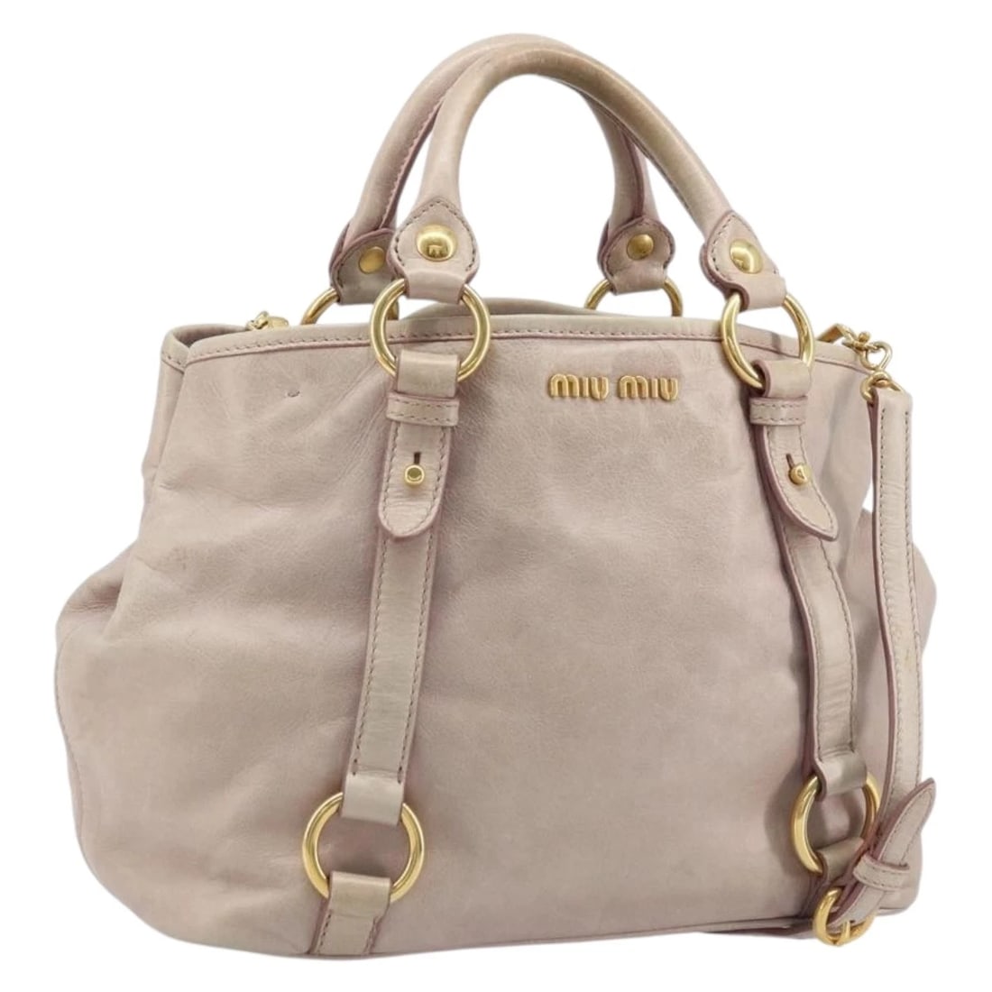 MIU MIU HAND BAG LEATHER 2WAY PINK GOLD: Miu Miu Hand Bag Leather 2way Pink Gold Brand: Miu Miu Type/Style: Hand Bag Material: Leather Color: Pink/Gold Size: Size(Inch) W11.0 x H8.3 x D6.7inch(Approx) Accessories: None Accessorie