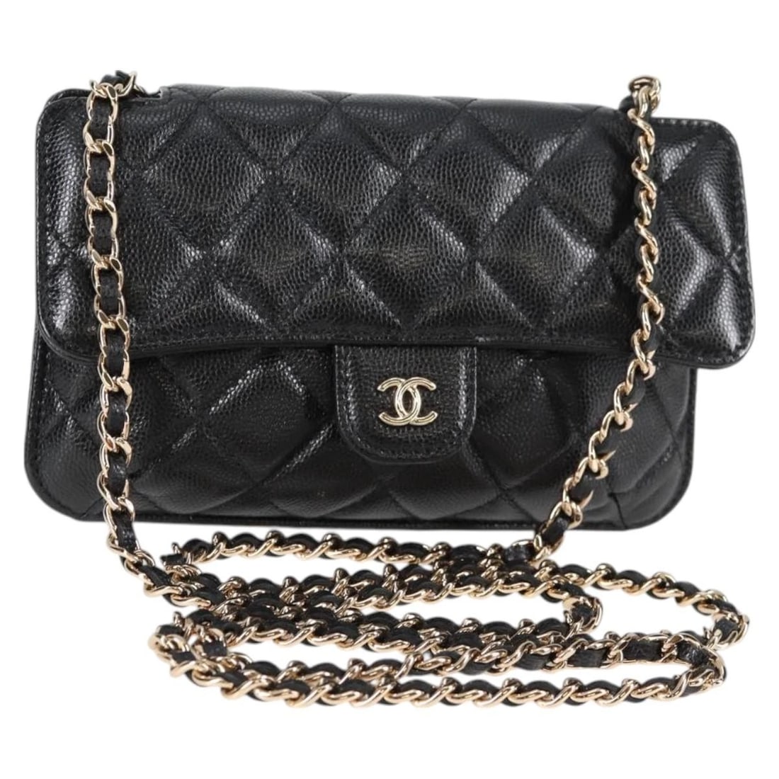 CHANEL MATELASSE CHAIN SHOULDER BAG: CHANEL Matelasse Chain Shoulder Bag Brand: CHANEL Type/Style: Shoulder Bag Material: Caviar Skin Color: Black Size: Size(Inch) W6.7 x H3.9inch(Approx) Accessories: None Accessories Notice: When