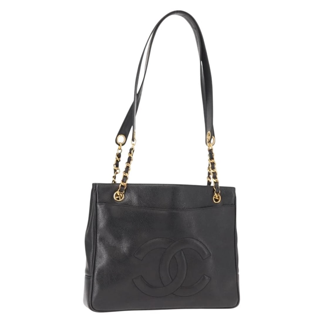CHANEL TOTE BAG GRAINED CALF SKIN BLACK: CHANEL Tote Bag Grained Calf Skin Black Brand: CHANEL Type/Style: Tote Bag Material: Caviar Skin Color: Black/Gold Size: Size(Inch) W12.6 x H10.2 x D2.4inch(Approx) Accessories: None Accessories